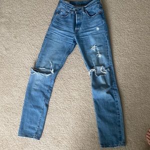 Levis 501 Distressed Straight Jeans
